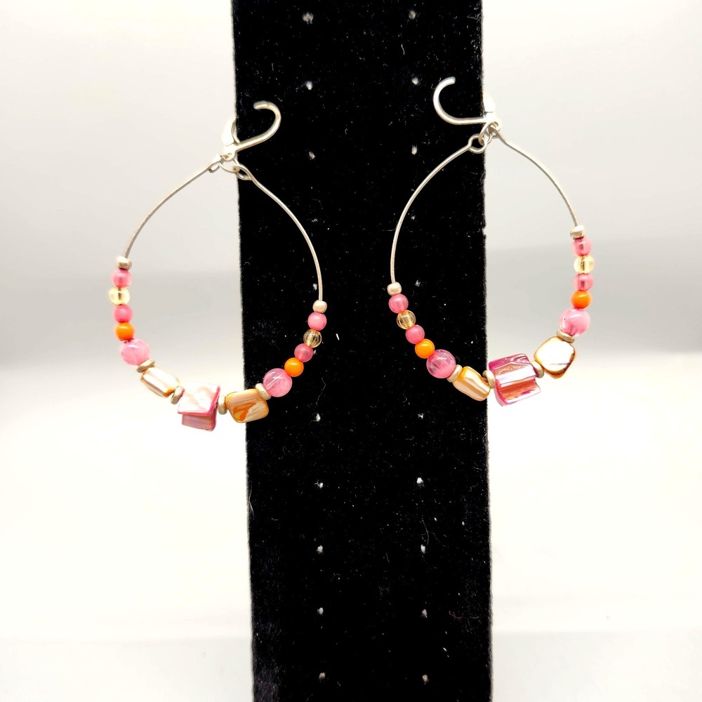 Hippie‎ Earrings. Colorful Bead Hoops. Groovy.
